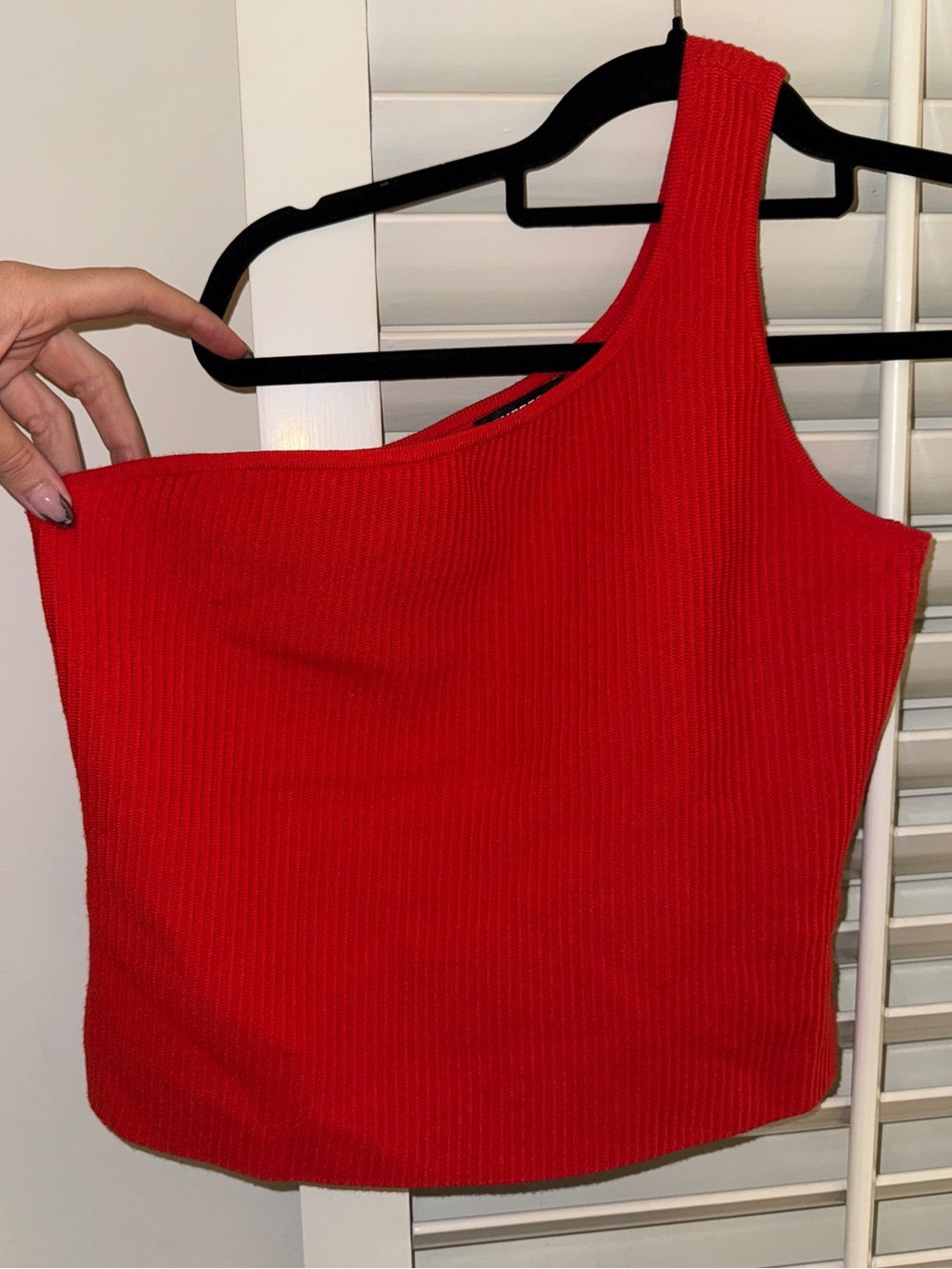 Express Red One-Shoulder Ribbed Tank